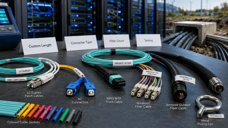 Custom fiber optic cable assemblies for data center and outdoor network projects Custom fiber optic cable assemblies for data center and outdoor network projects
