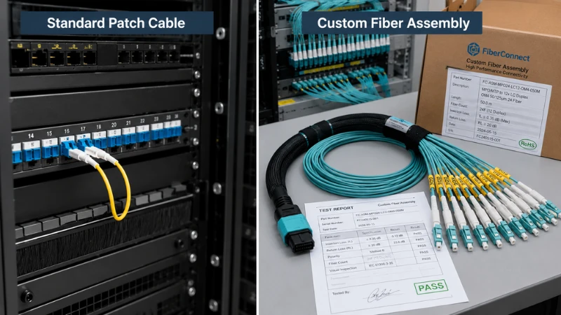 Standard fiber patch cable compared with custom fiber optic cable assembly Standard fiber patch cable compared with custom fiber optic cable assembly